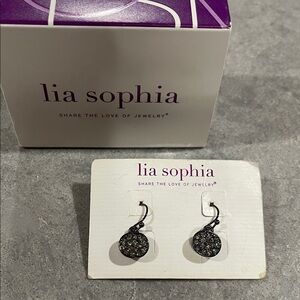 Lia Sophia Sparkling Black and Silver Earrings Gunmetal finish